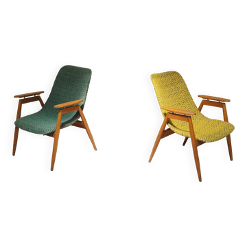 Paire de fauteuils résine et bois Jaune et Vert chiné par Miroslav Navratil