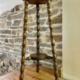 High stool in beaded wood - spool legs