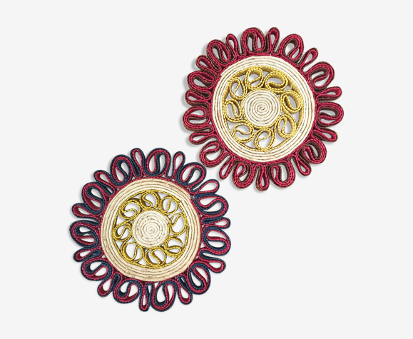 Lot de 2 dessous de plat rond tressé naturel année 70