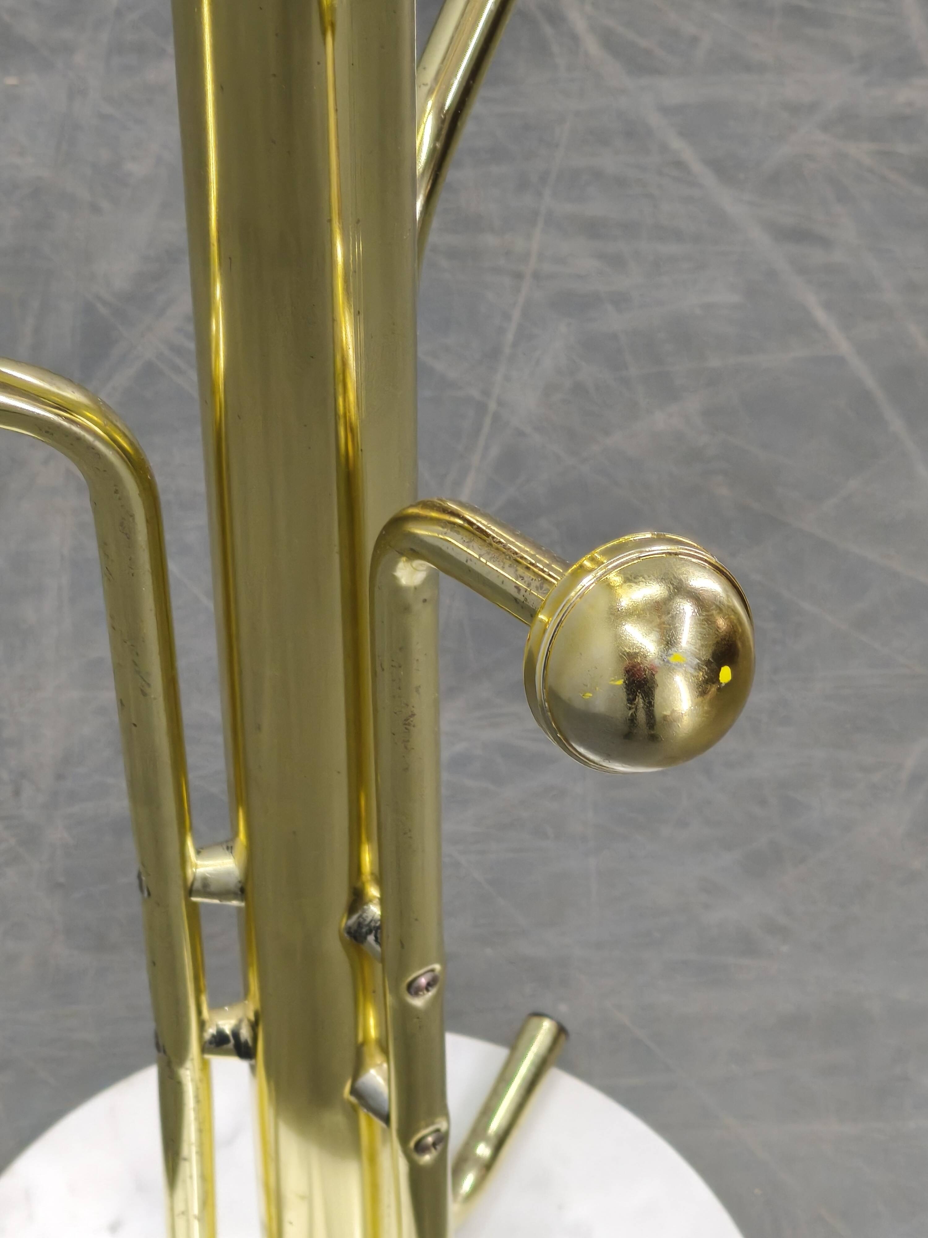 Italian Brass-Plated Coat Rack with Marble Base, 1970s
