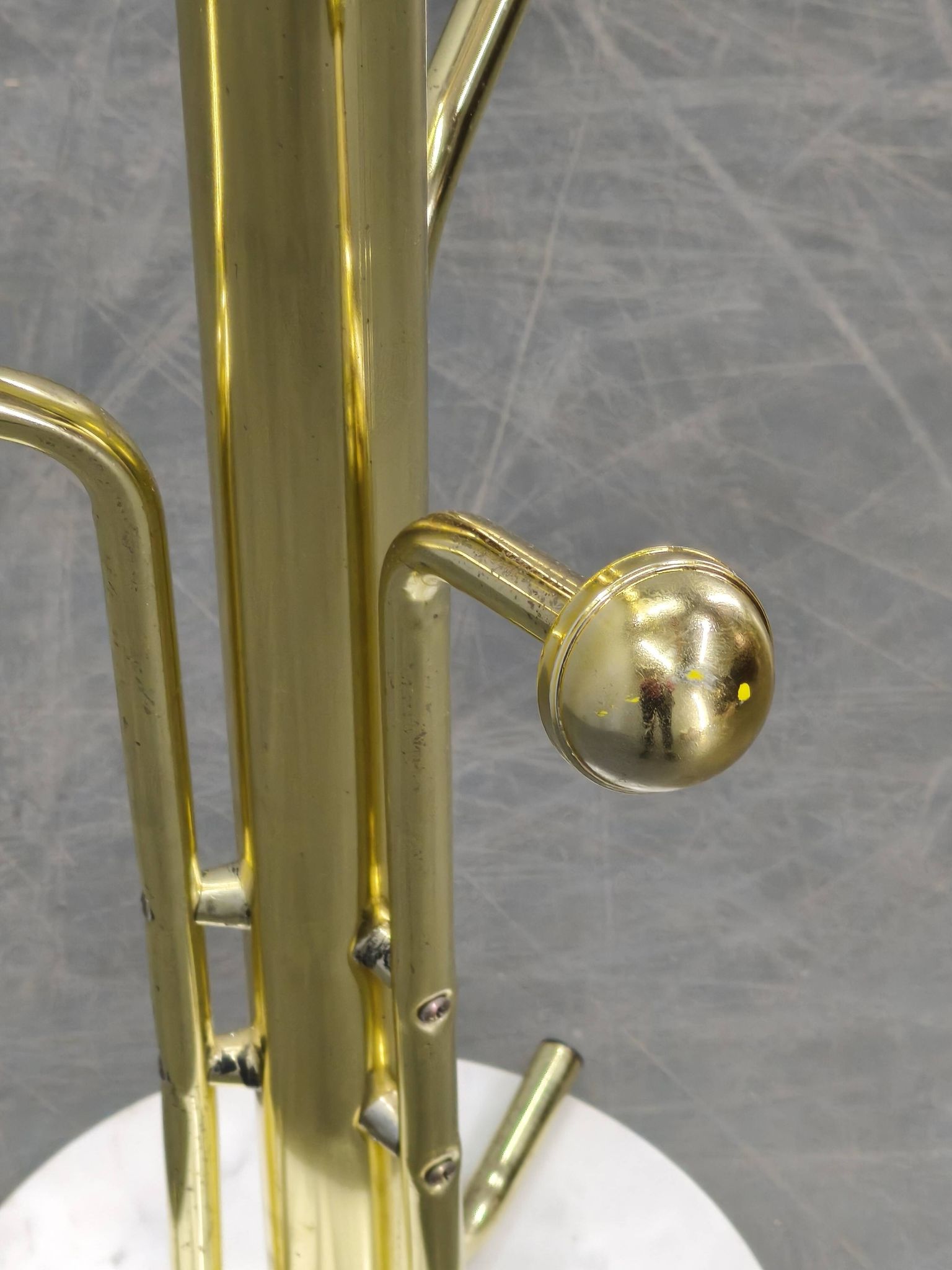 Italian Brass-Plated Coat Rack with Marble Base, 1970s