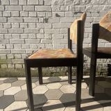 5 chaises en bois et tissu, années 60-70