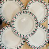5 assiettes en faience a motif fleurs rouge et vert - ceranord-made in france