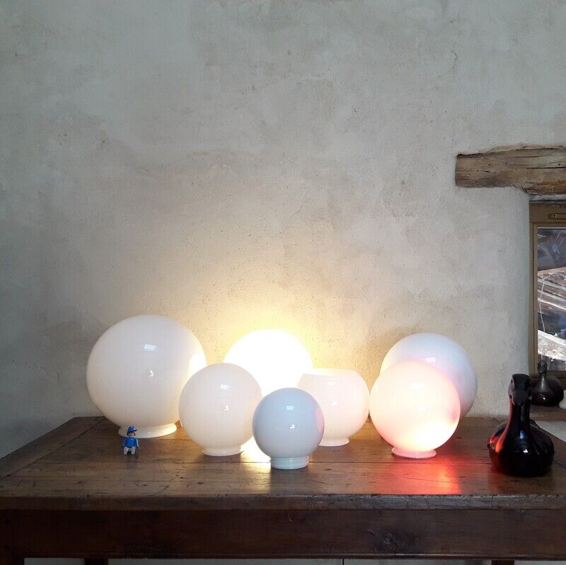 Globe 20cm en verre blanc ancien pour lampe suspension