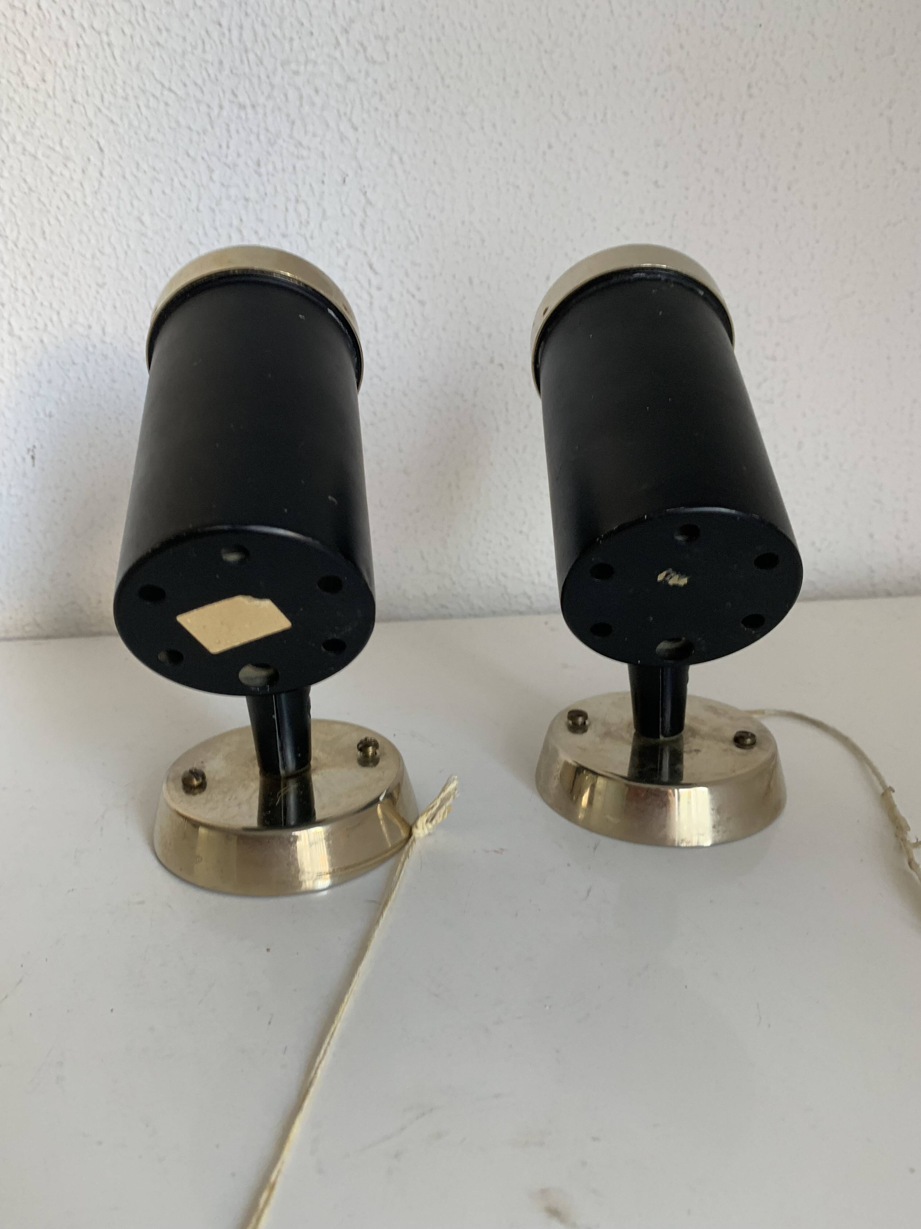 Pair of vintage 1950s Lita Zodiac spotlights by Jacques Biny, black and gold - 16 x 13