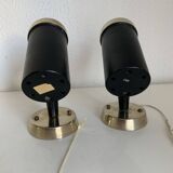 Pair of vintage 1950s Lita Zodiac spotlights by Jacques Biny, black and gold - 16 x 13
