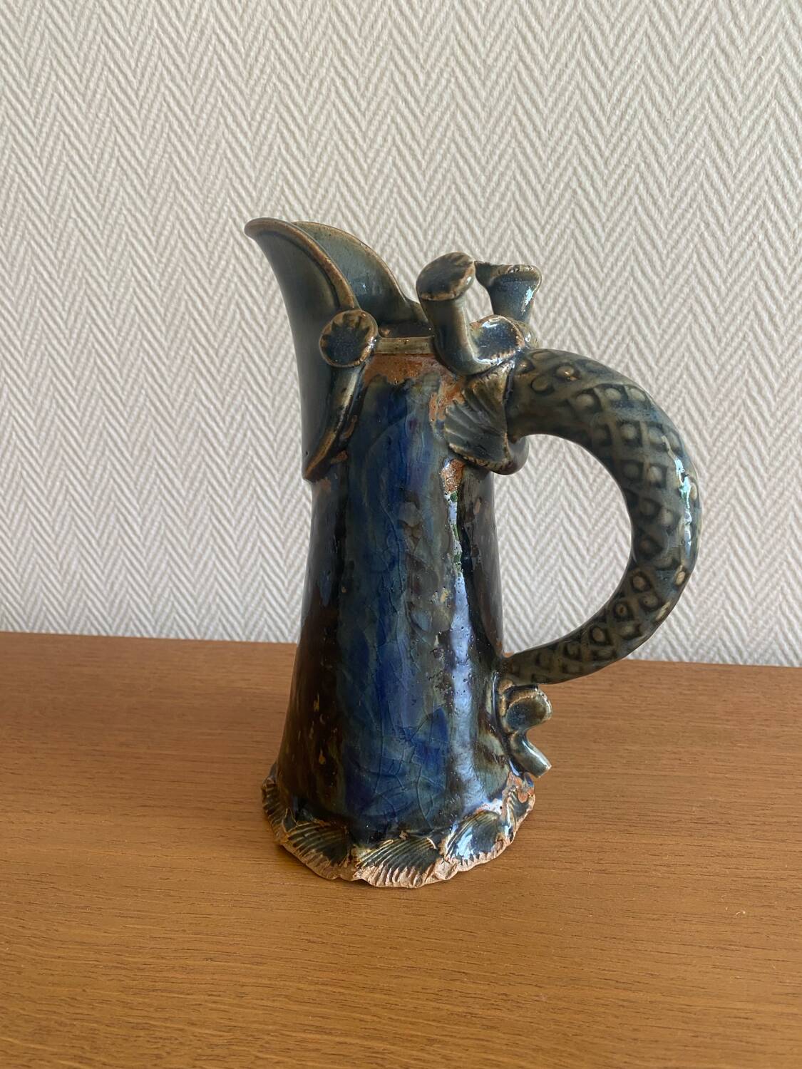Antique Art Nouveau enamelled stoneware carafe