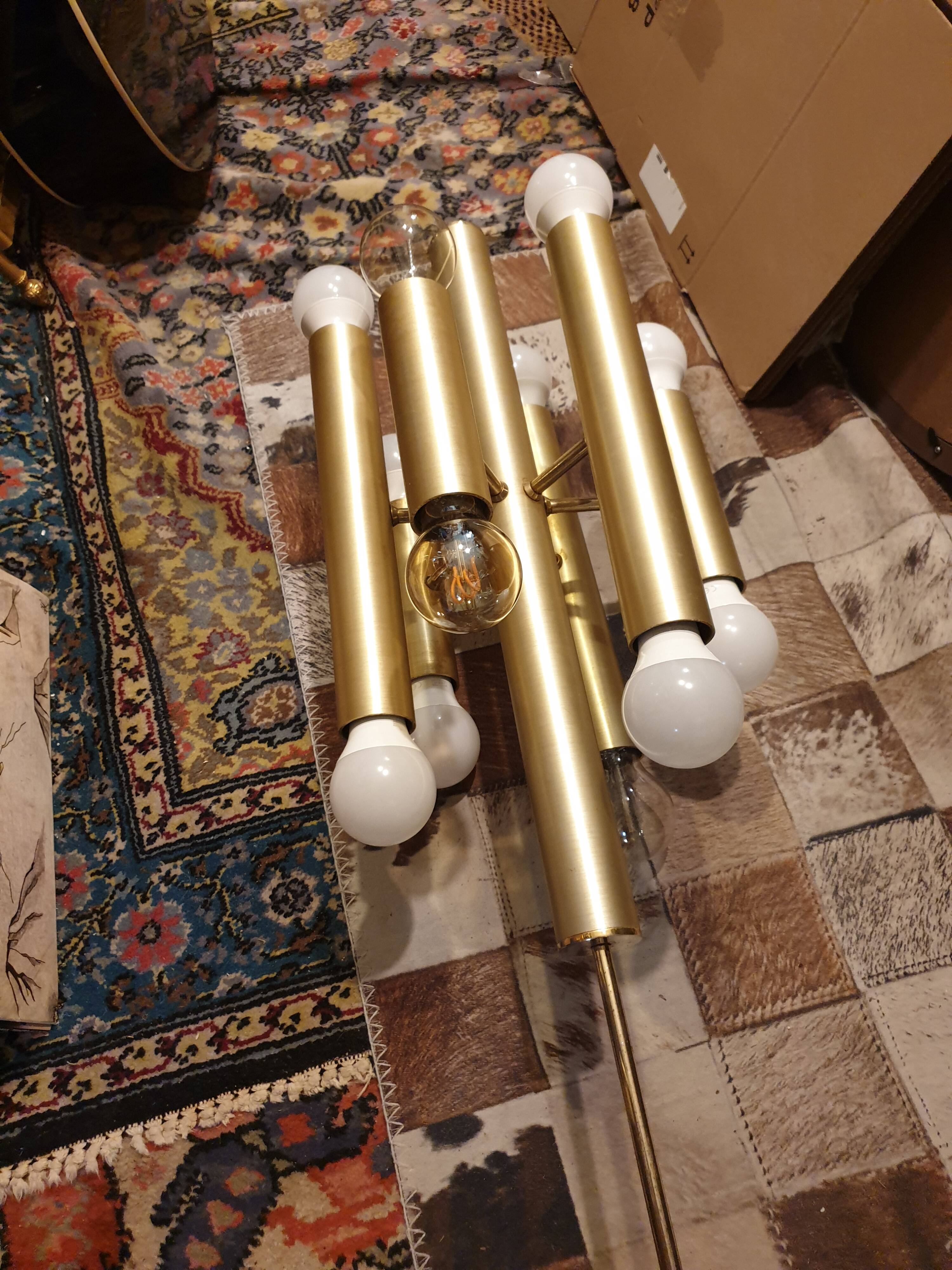 Gold metal pendant chandelier, Italy - 1970