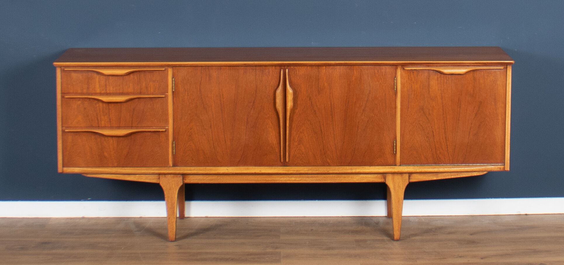 Retro 1960s teak jentique mid century sideboard with folded handles