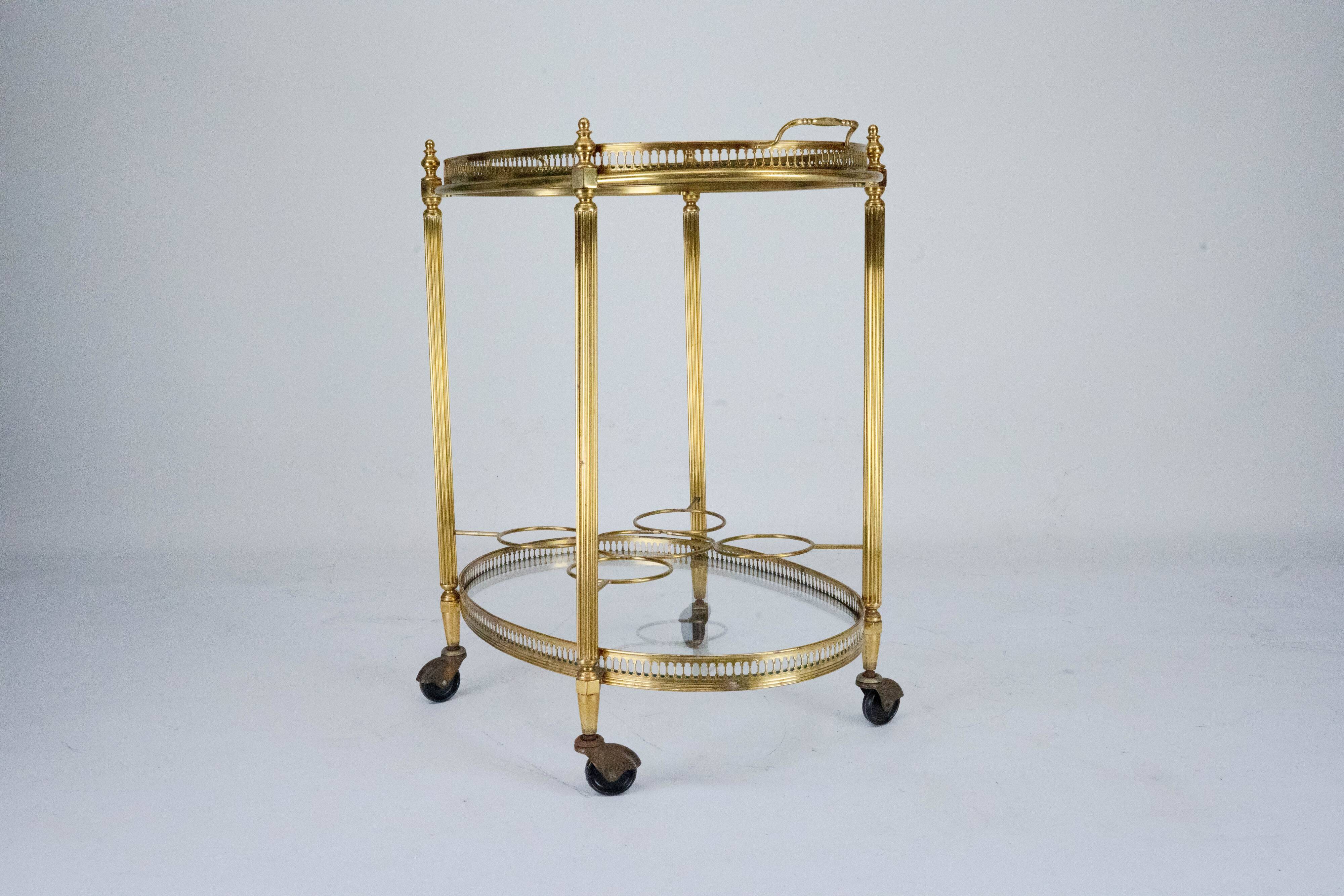 Small Mid-Century Italian Brass Bar Cart with Removable Tray, 1950s