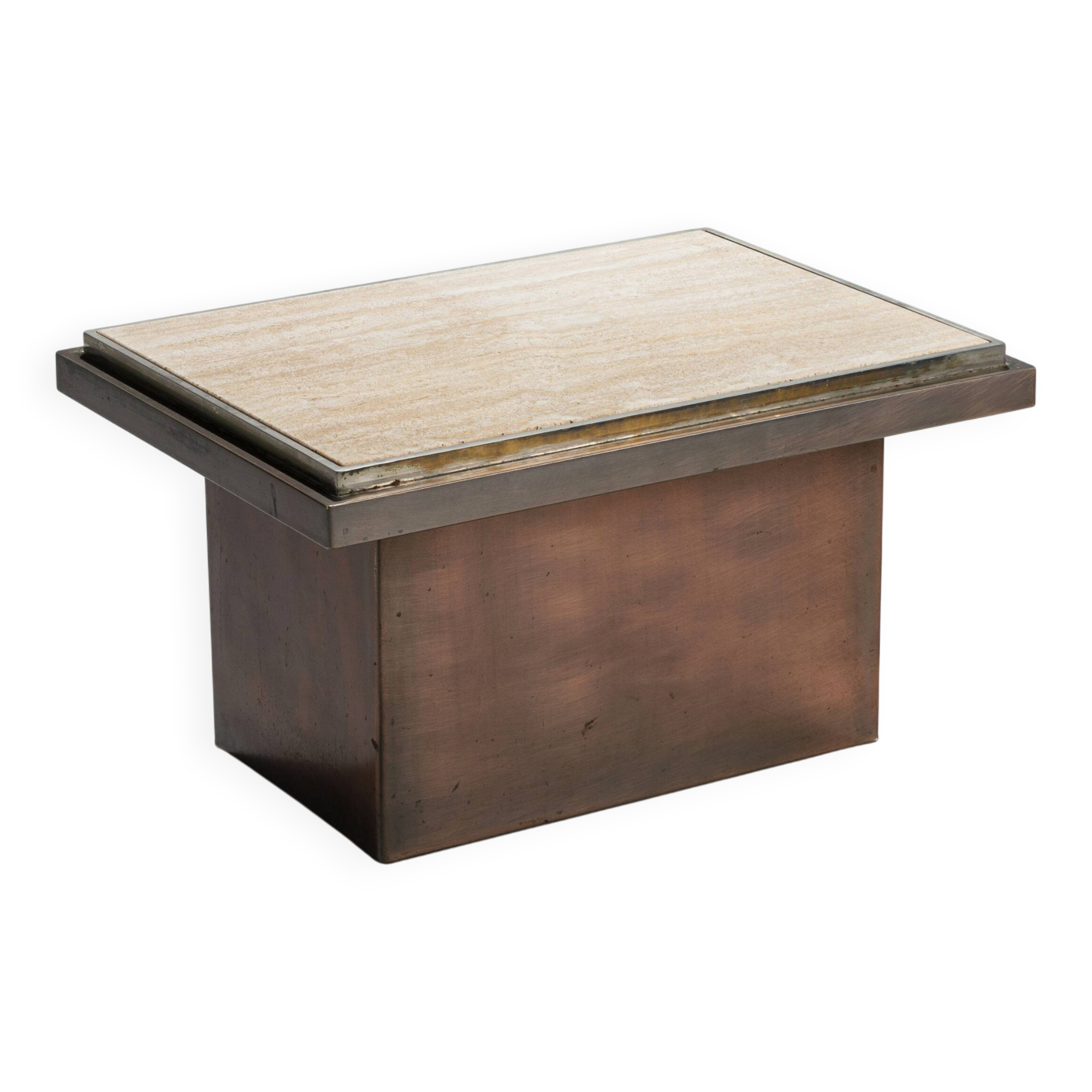 Belgochrom coffeetable in polished metal and travertin