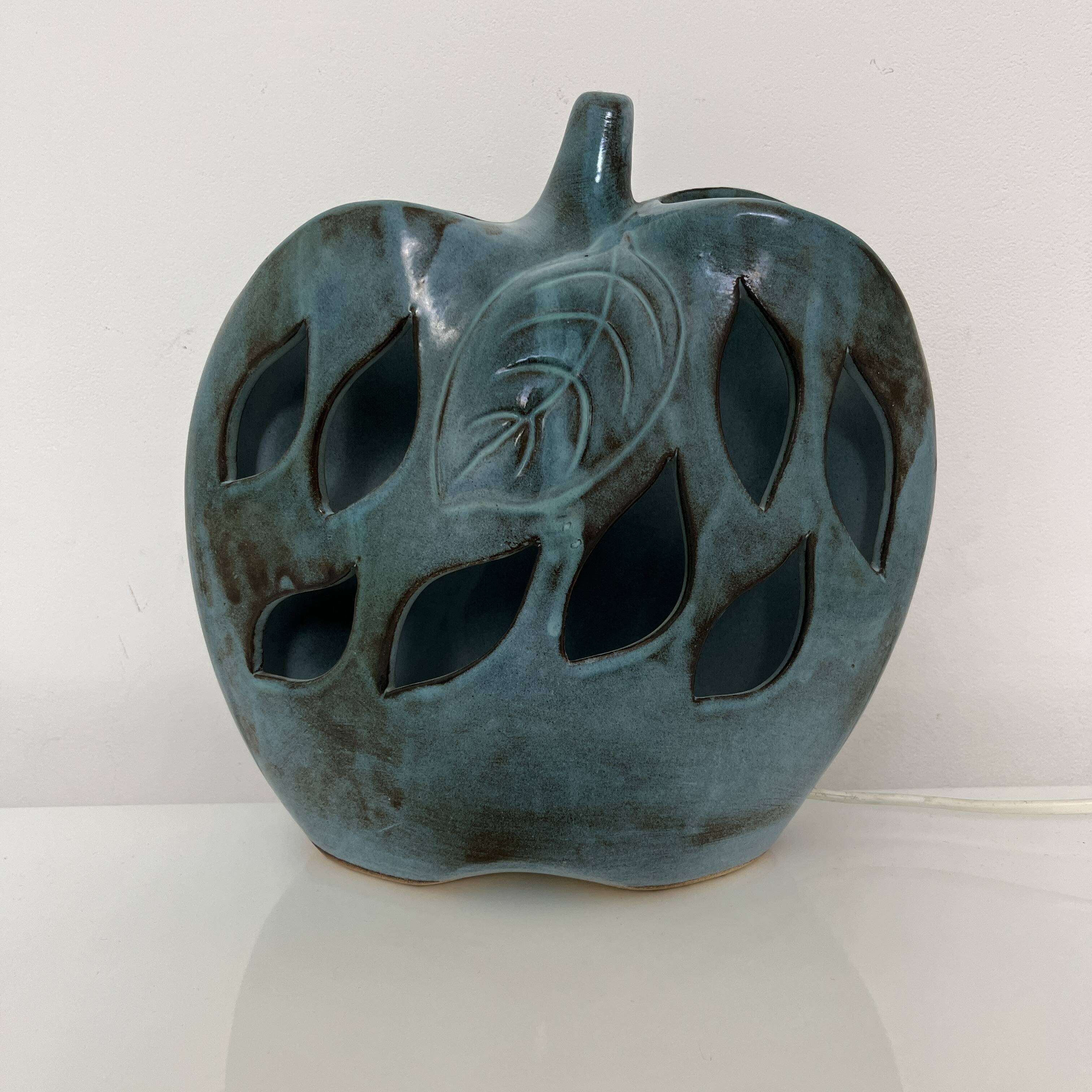 Openwork ceramic apple lamp from Les Grottes Dieulefit