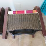 2 armchairs in woven rattan and wood, 1980s