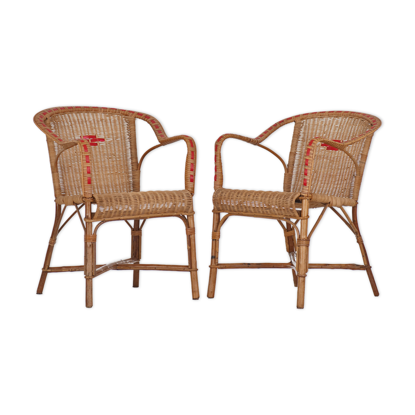 Pair of rattan armchairs year 50/60