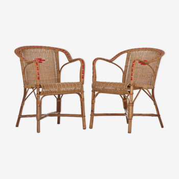 Pair of rattan armchairs year 50/60