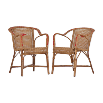 Pair of rattan armchairs year 50/60