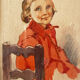 Watercolor painting "young girl" Pierrette dated 1950 and frame