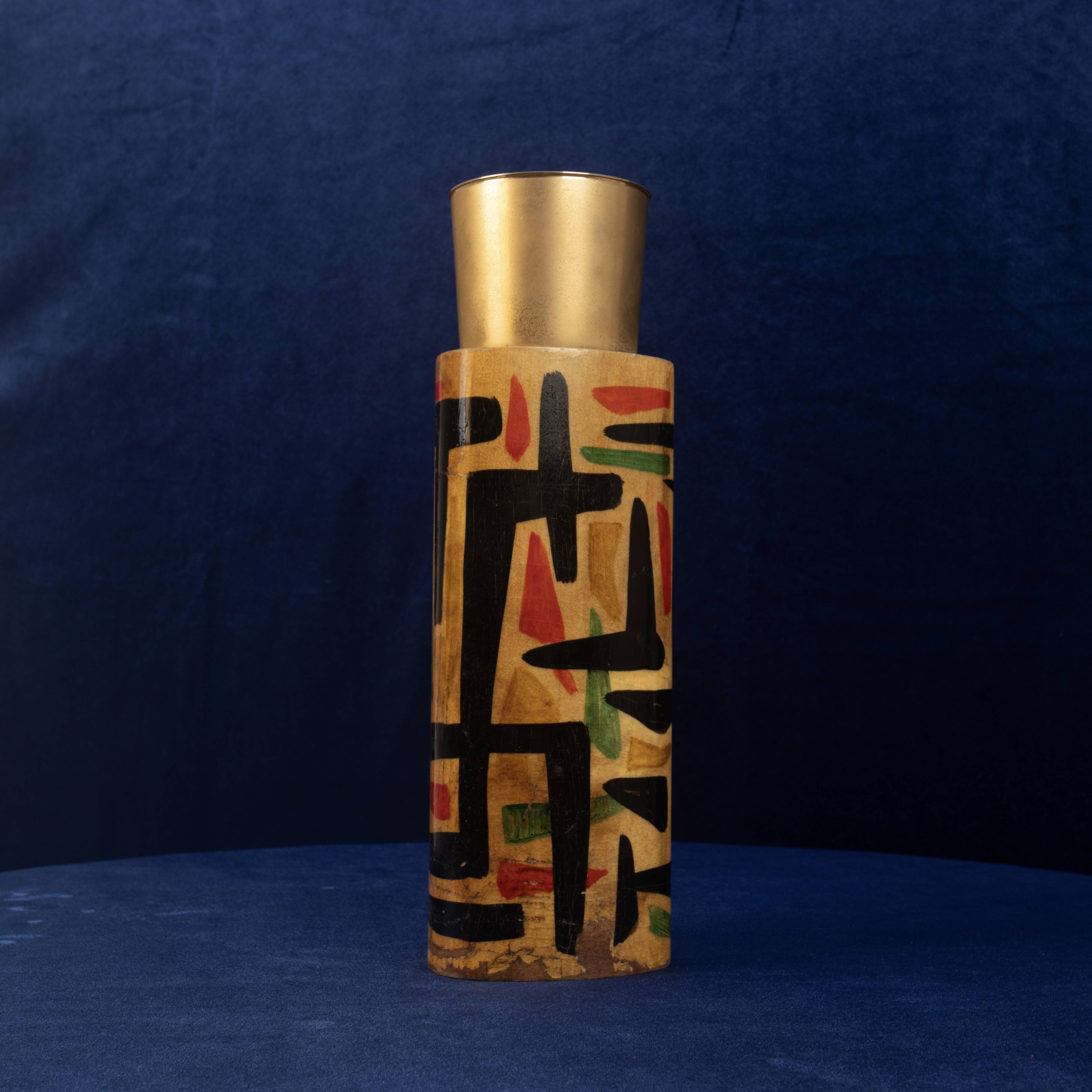 Aldo Tura Mod. 796D Parchment Thermos with Abstract Decoration, 1940