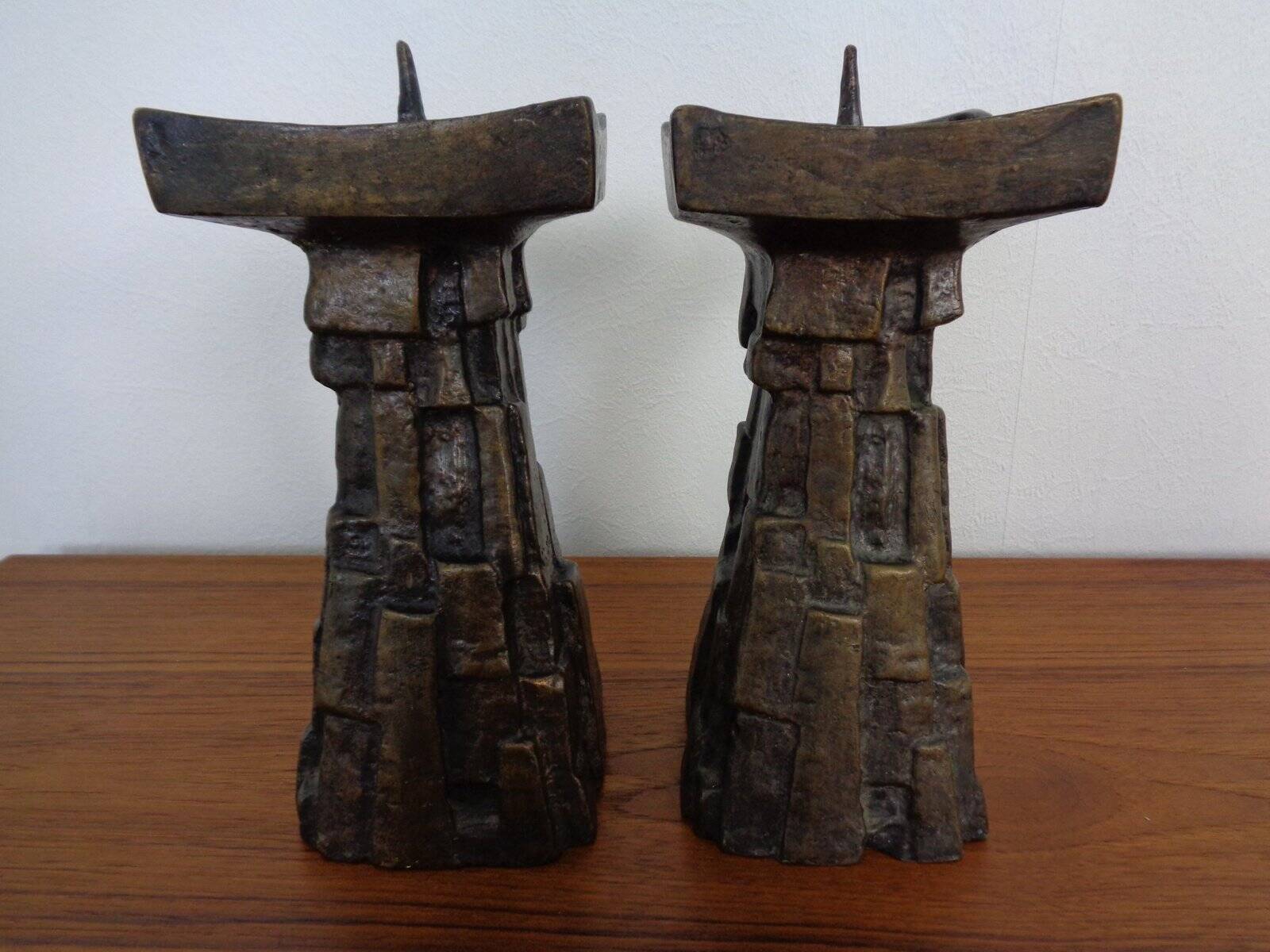 Large Brutalist German Bronze Candleholders, 1960s, Set of 2