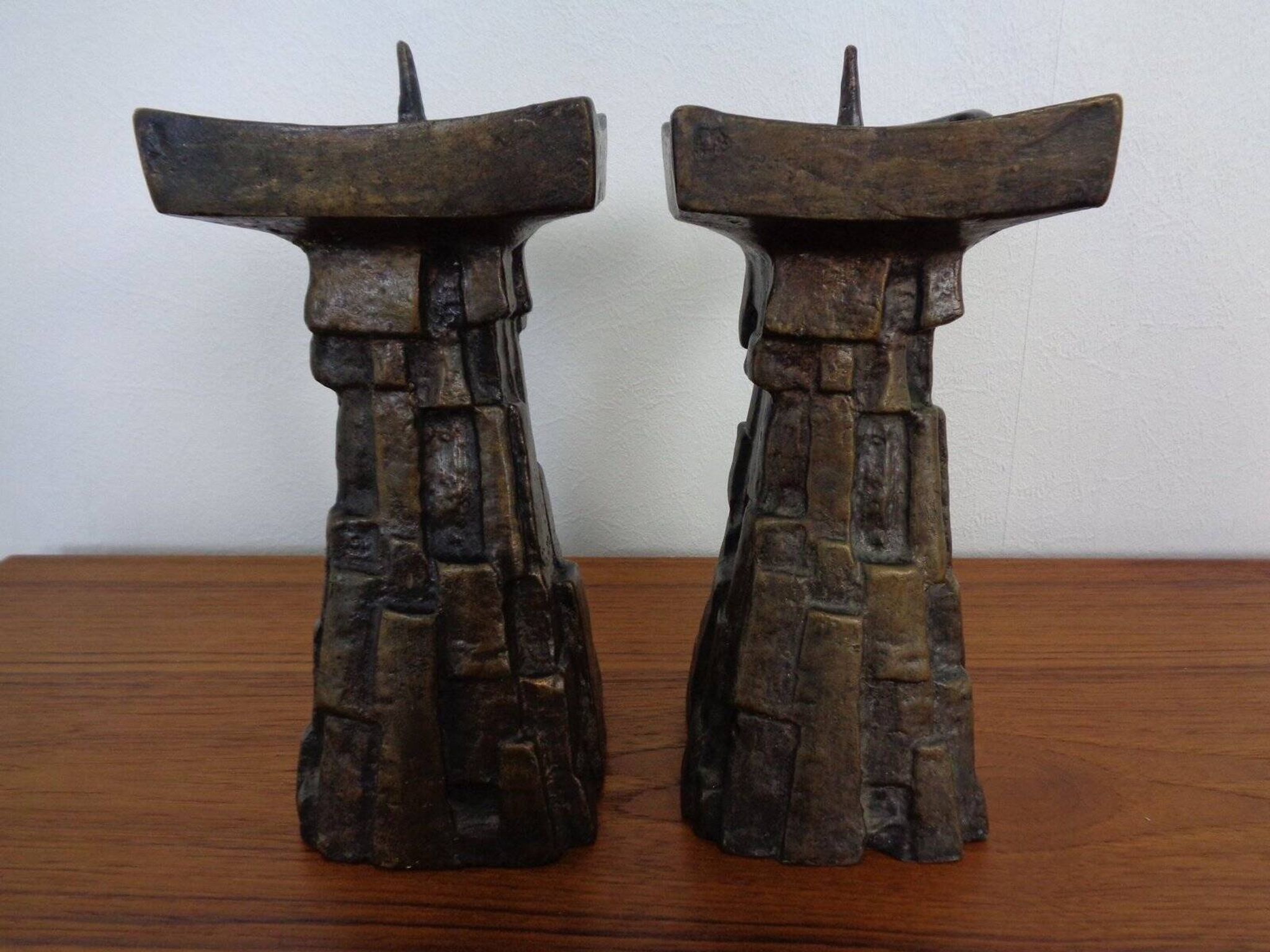 Large Brutalist German Bronze Candleholders, 1960s, Set of 2