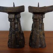 Large Brutalist German Bronze Candleholders, 1960s, Set of 2