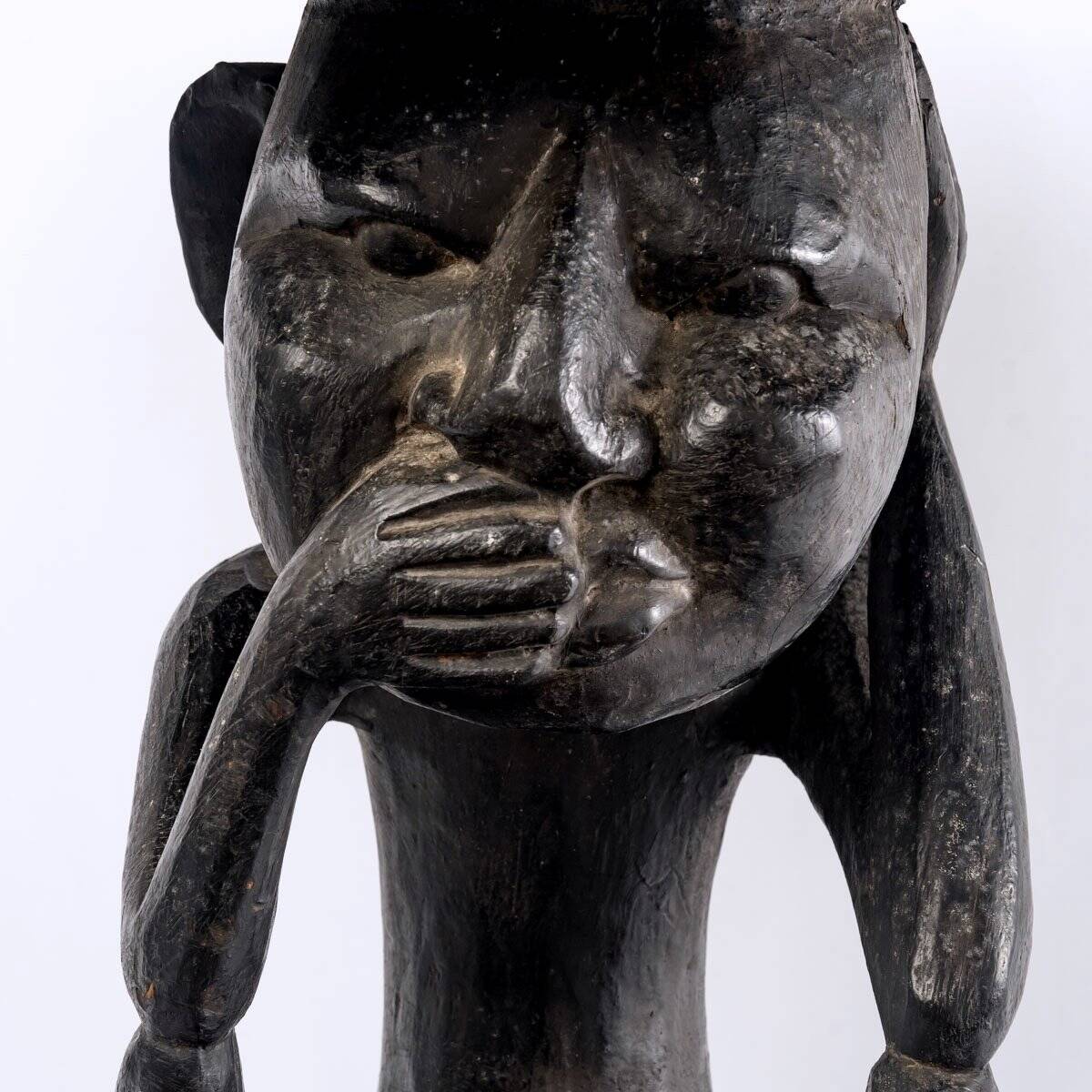 Large Luba Stool Solid Wood Dark Ritual Patina - period: Art Deco