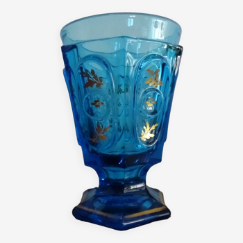 Old Charles X style glass thick blue and gold blown glass 19th century - 12 cm