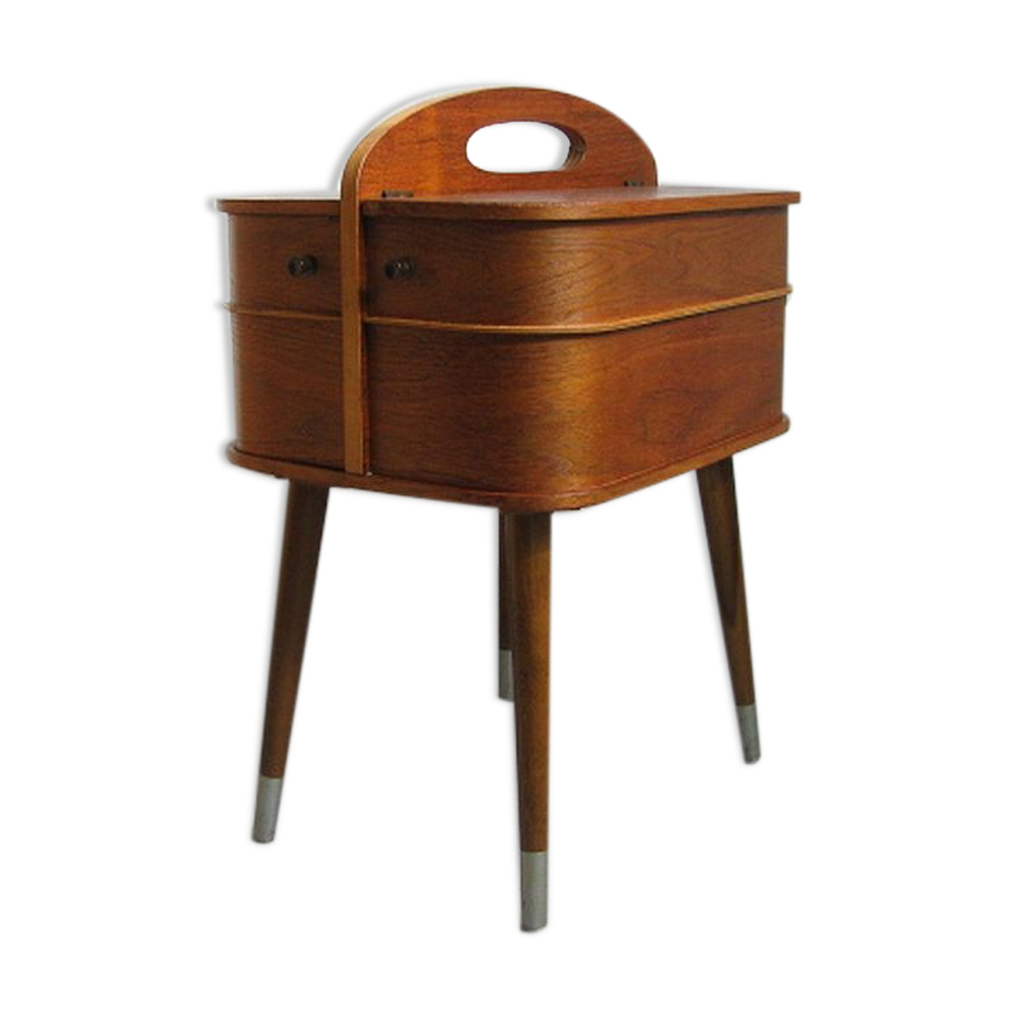 Mid century sewing box with / side table. asystent teak 1960/70s