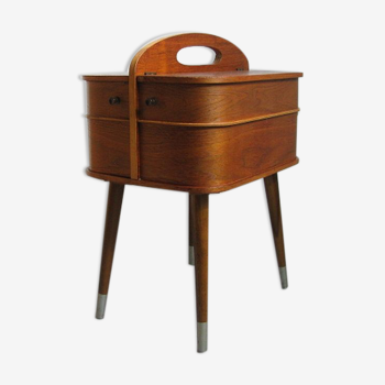 Mid century sewing box with / side table. asystent teak 1960/70s