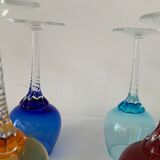 Set of 6 murano 1970 colored digestive glasses