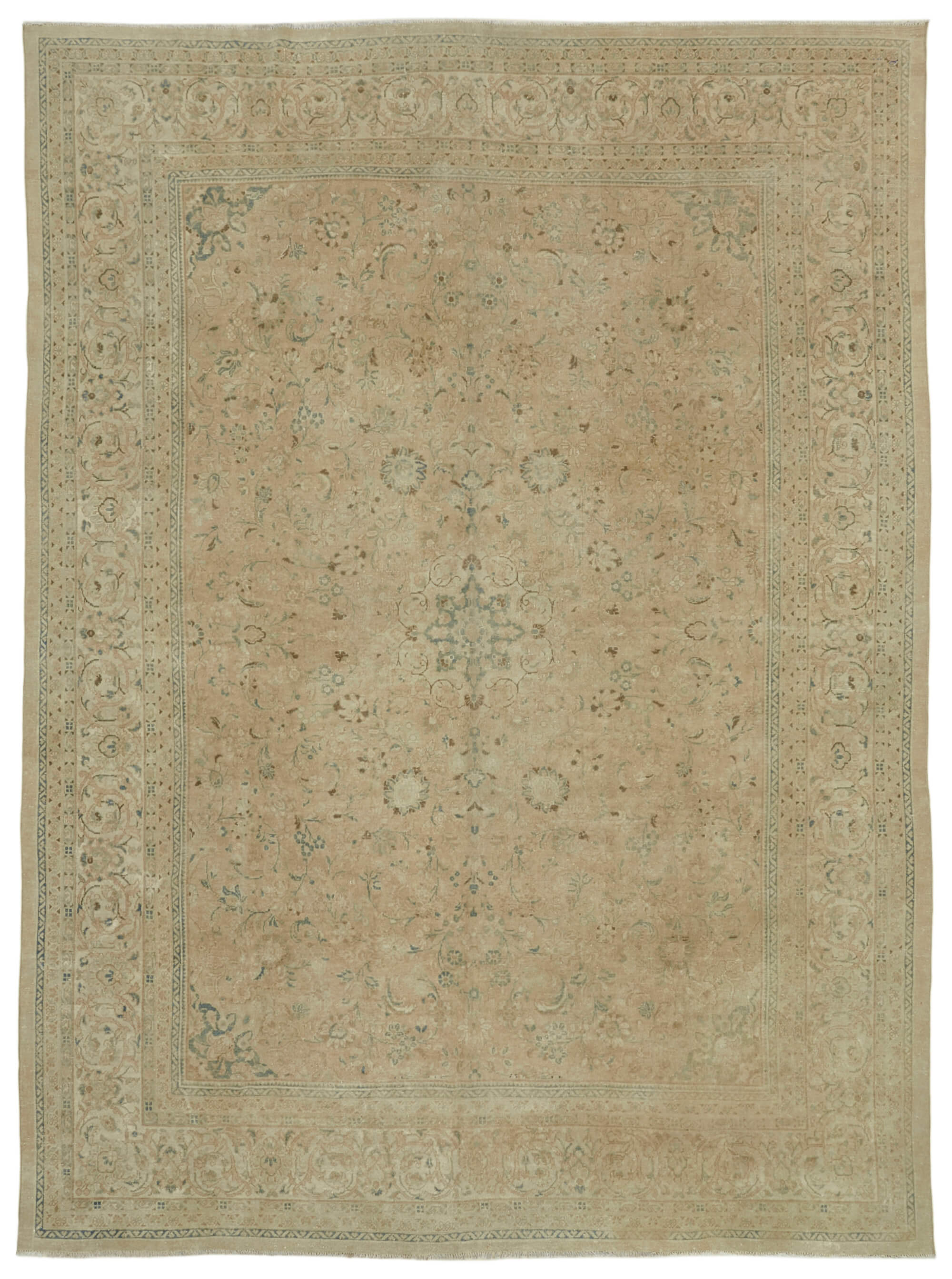 Handmade oriental 1980s 294 cm x 407 cm beige wool carpet