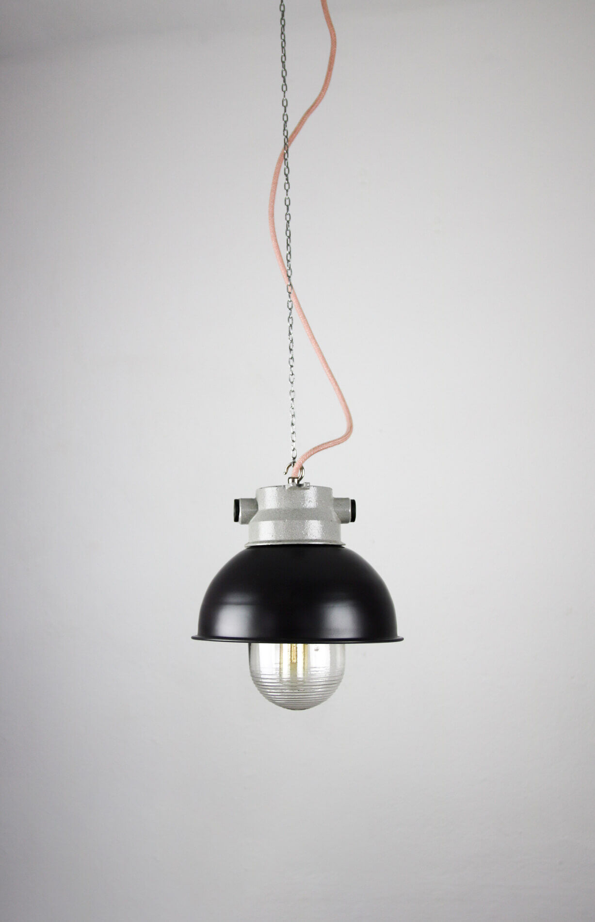 Vintage dark blueberry blue small industrial hanging light from TEP