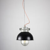 Vintage dark blueberry blue small industrial hanging light from TEP