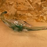 Ancien Vide Poche Coupe Cristal Vert & Transparent Vintage #B087