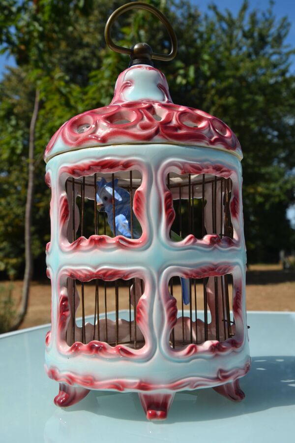 Cage à oiseaux en céramique italienne ancienne