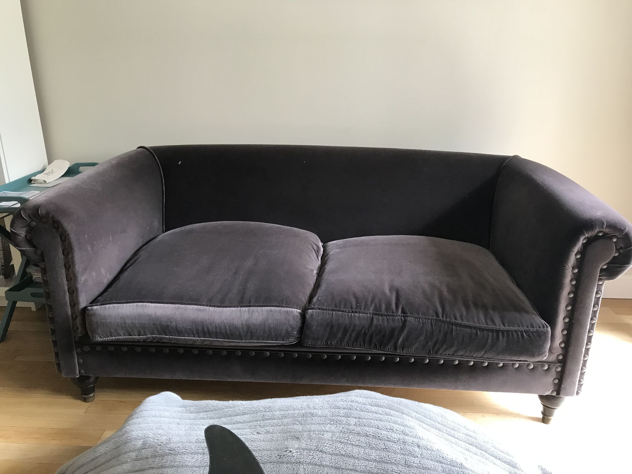 Grey velvet sofa ka international
