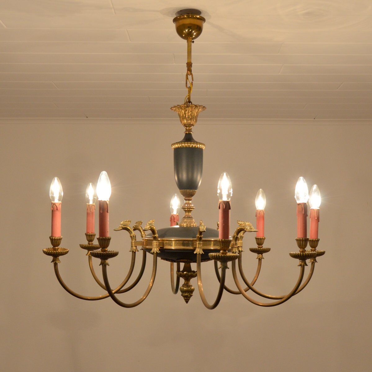 Empire chandelier 8 branches gilded bronze