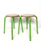 Set of 2 vintage green metal and wood stools
