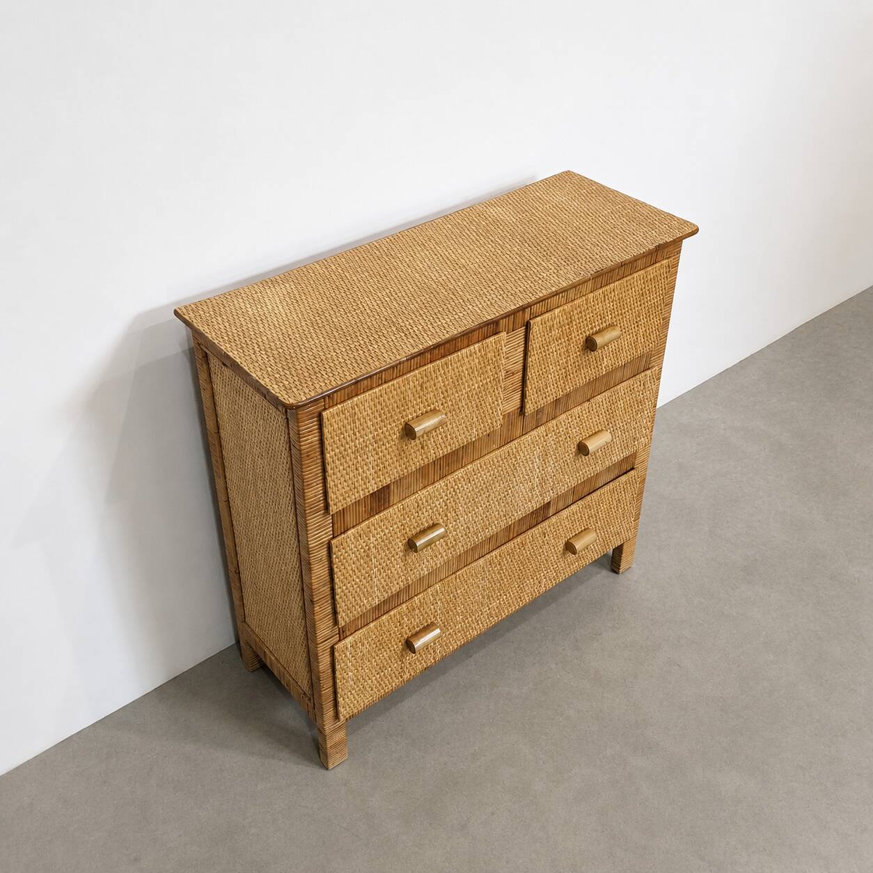 Vintage rattan commode in Riviera style, 1970s.