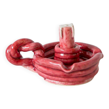 Pink braided slip candle holder, 1960
