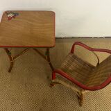 Rattan table and armchair set for children