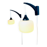 Set Of Single-Arm Wall Lamps In Teak And Opaline Glass By Uno & Östen Kristiansson For Luxus, Sweden 1960S