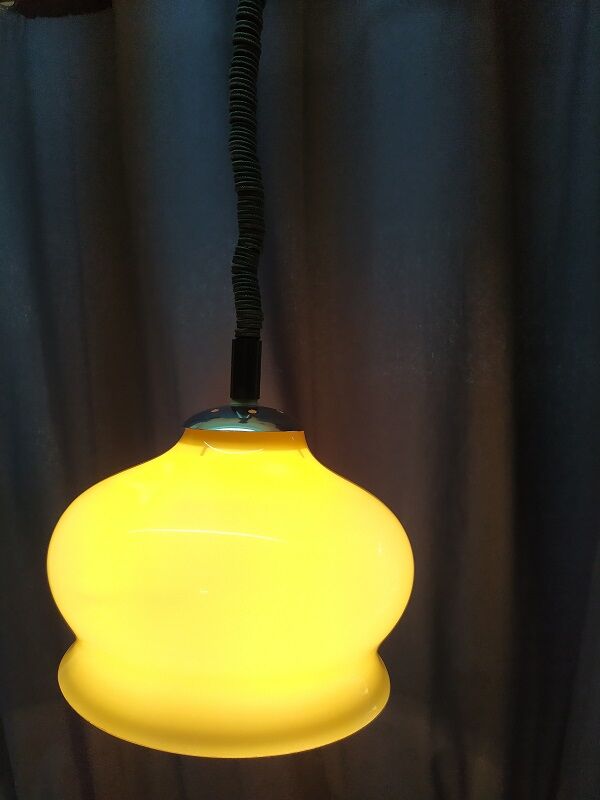 Hanging globe opaline adjustable in height 70s old vintage Brocanteespritdantan