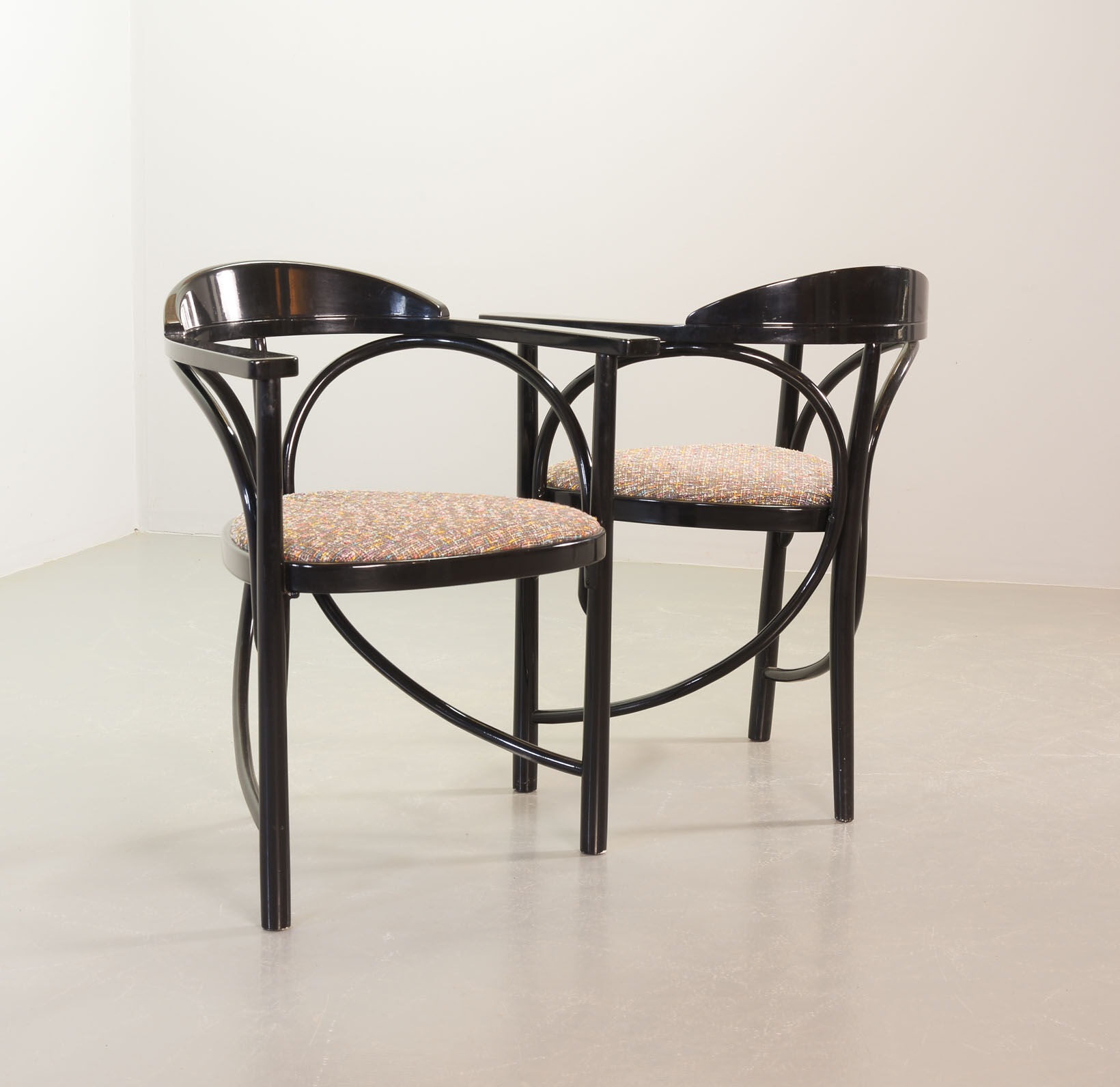 4 Wooden Black Lacquered Thonet Triangle Dining Chairs Model 87, 1980s