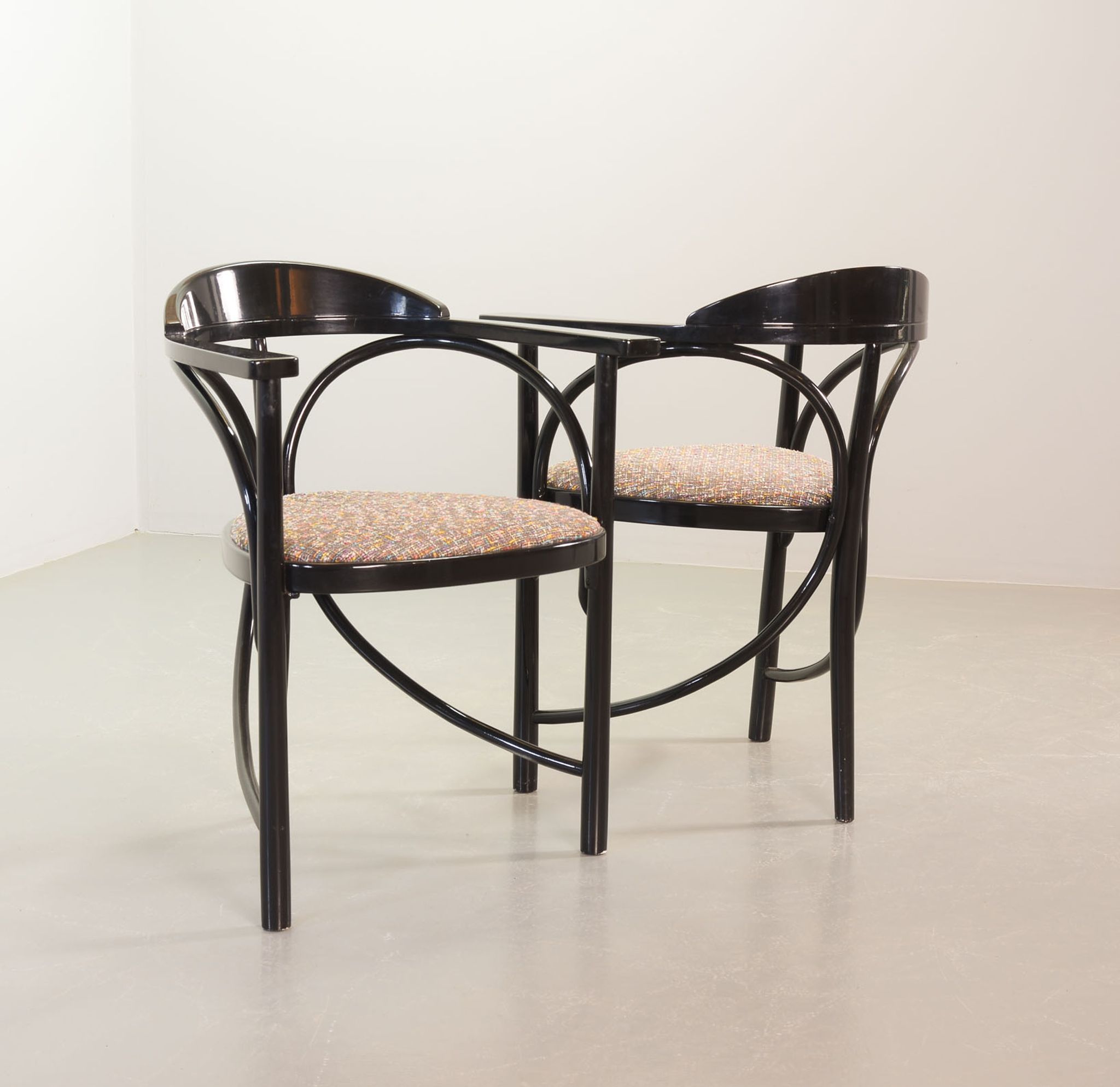 4 Wooden Black Lacquered Thonet Triangle Dining Chairs Model 87, 1980s