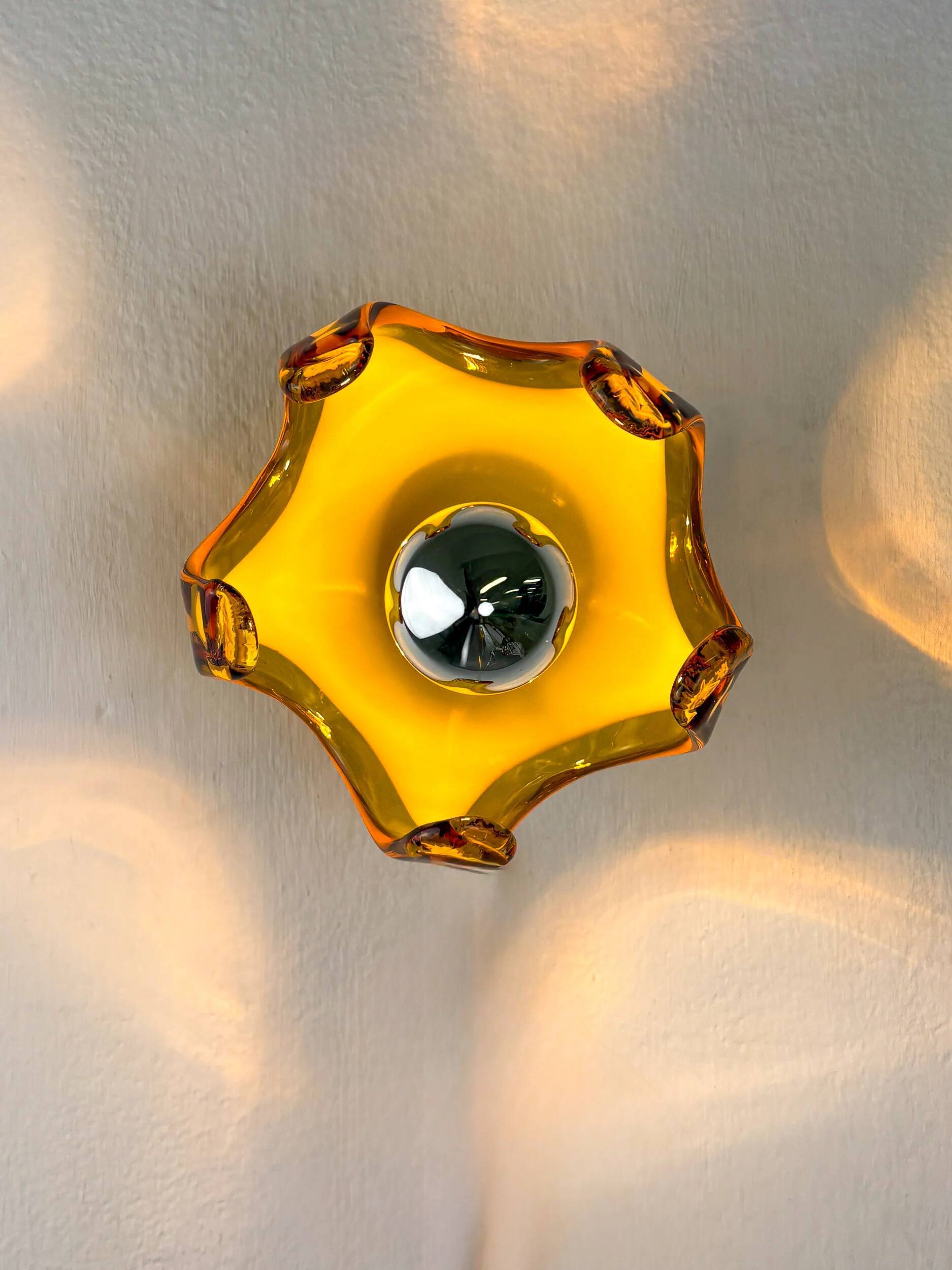 Carlo Nason sconce for Mazzega Murano, orange Murano blown glass Italy, 1970s