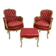 Paire de bergères et repose-pieds style Louis XV en bois sculpté laqué et doré