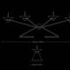 Brutalist modernist chandelier with four peaks in hammered metal 1960-1970
