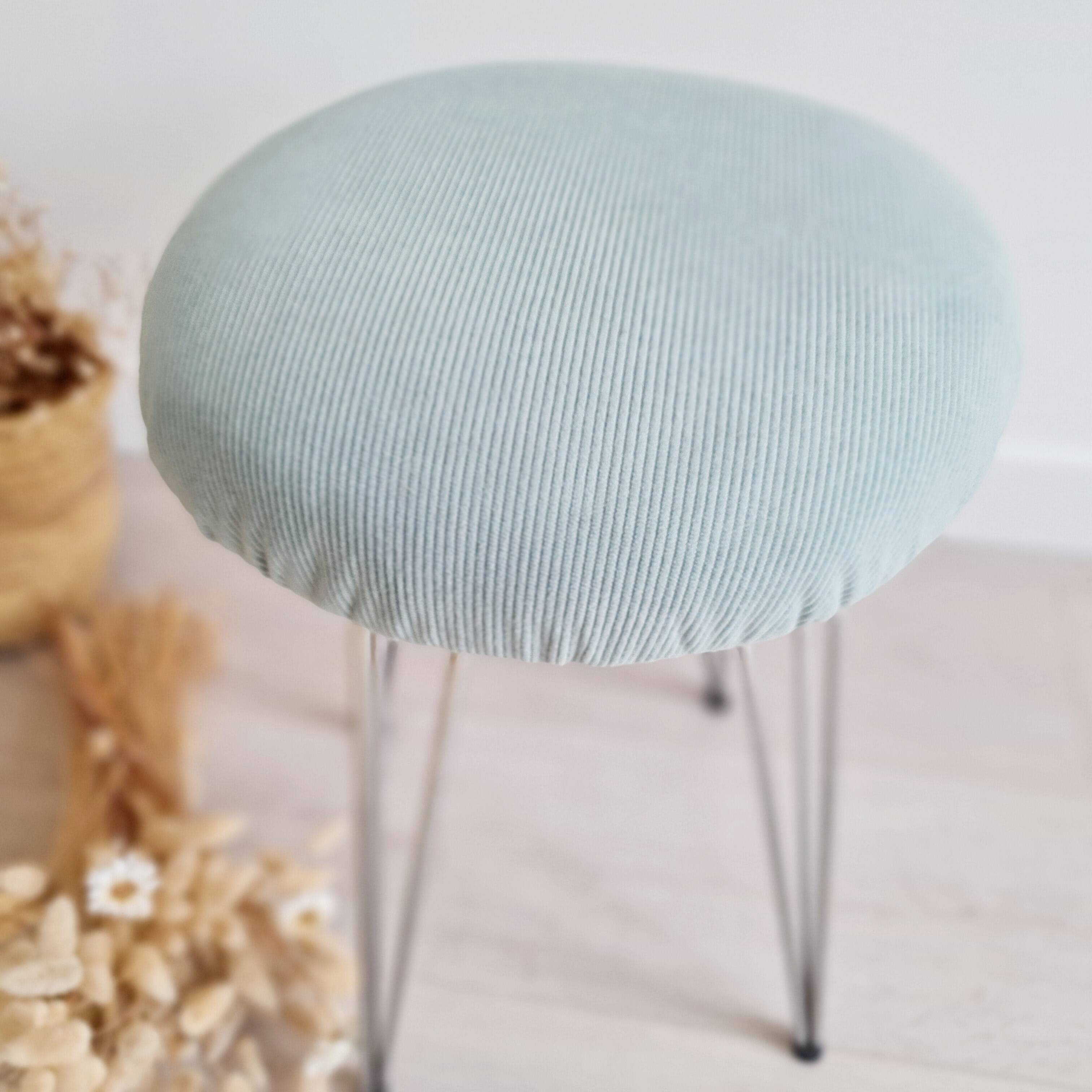 Antique metal and blue velvet stool, 1960s