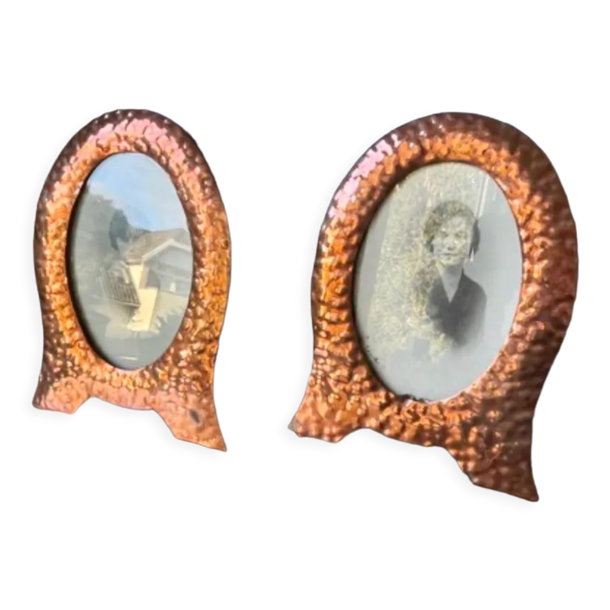 Pair of art nouveau copper metal photo frames